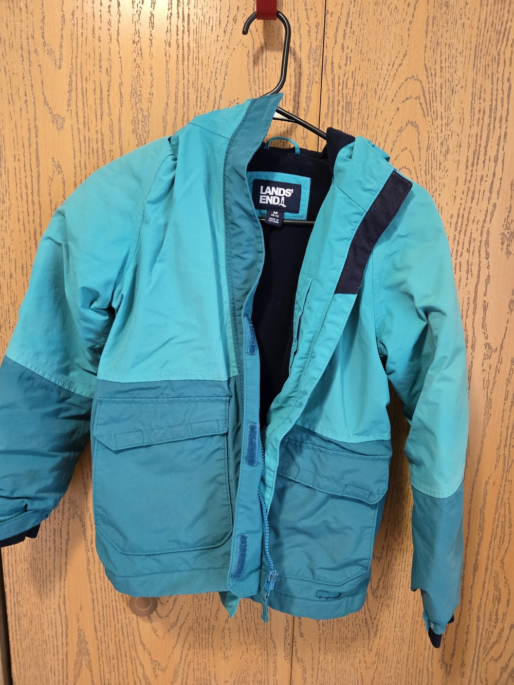 Lands' End Kids Teal Two-Tone Hooded Puffer Jacket
